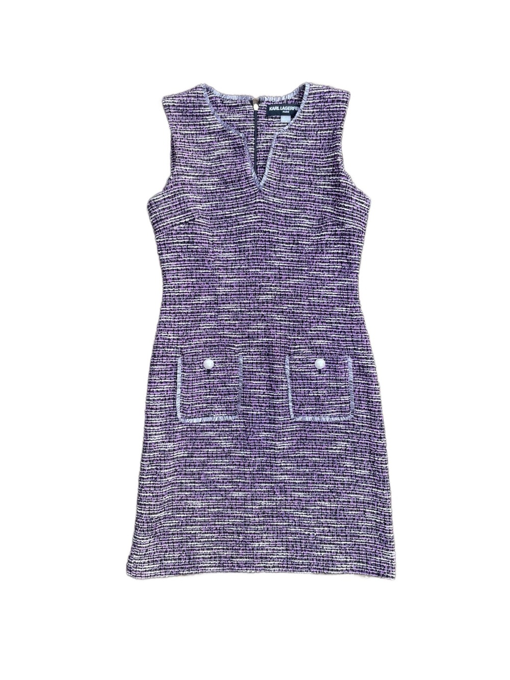 Karl Lagerfeld Purple Tweed Preppy Quiet Luxury Shift Dress Size 4